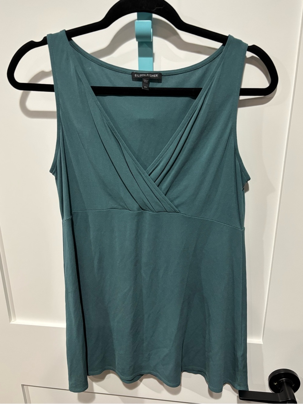 Eileen Fisher Silk Surplice Tank Top dark teal XS Sleeveless V Neck Minimalist